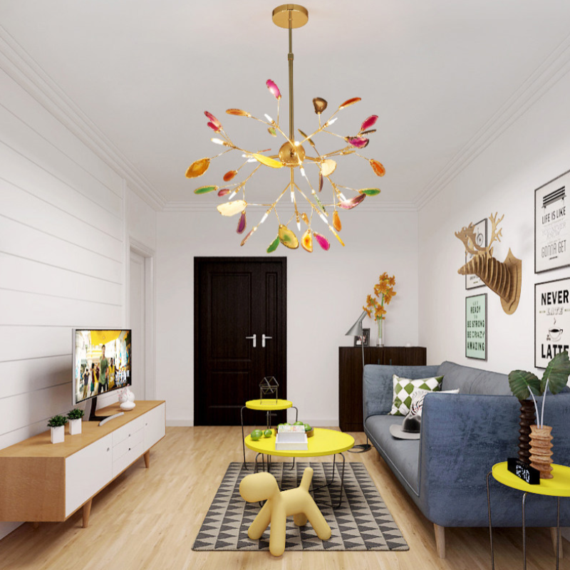 Natural Agate Branch Chandelier, Gold Metal Frame - Arrielight
