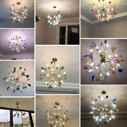 Natural Agate Branch Chandelier, Gold Metal Frame - Arrielight