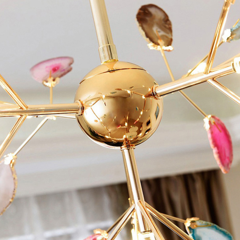 Natural Agate Branch Chandelier, Gold Metal Frame - Arrielight