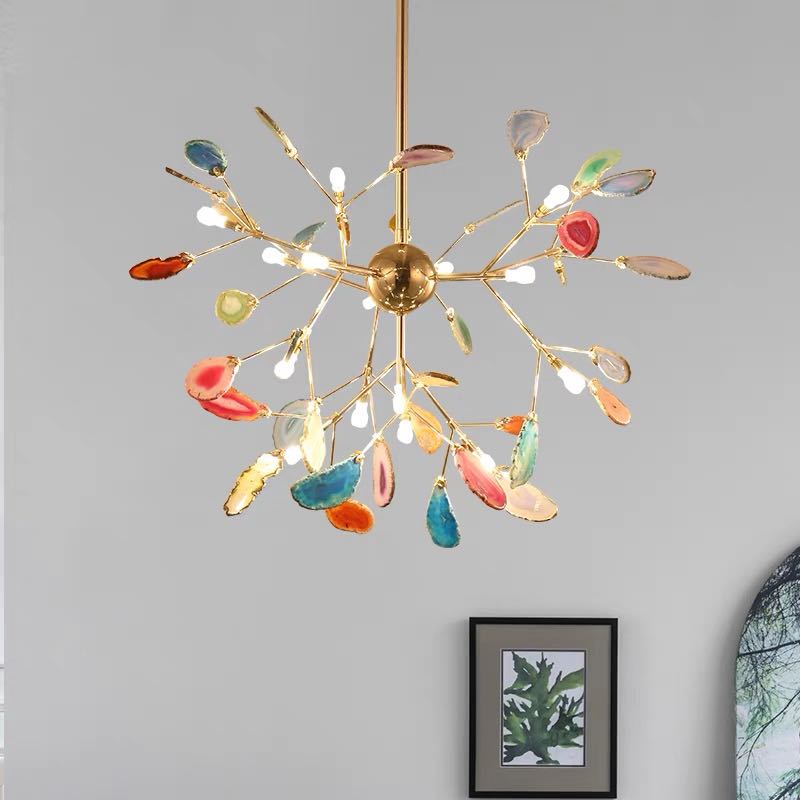 Natural Agate Branch Chandelier, Gold Metal Frame - Arrielight