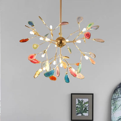Natural Agate Branch Chandelier, Gold Metal Frame - Arrielight