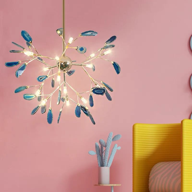 Natural Agate Branch Chandelier, Gold Metal Frame - Arrielight