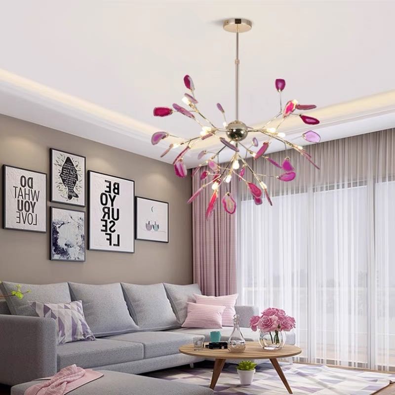 Natural Agate Branch Chandelier, Gold Metal Frame - Arrielight