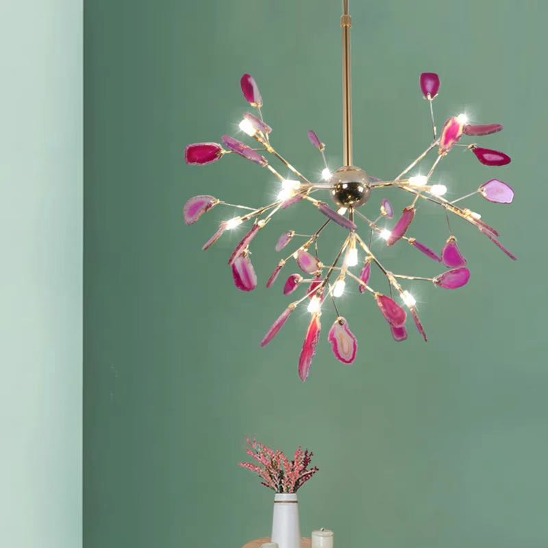 Natural Agate Branch Chandelier, Gold Metal Frame - Arrielight