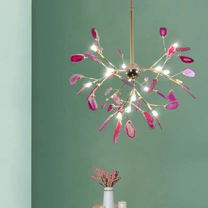 Natural Agate Branch Chandelier, Gold Metal Frame - Arrielight