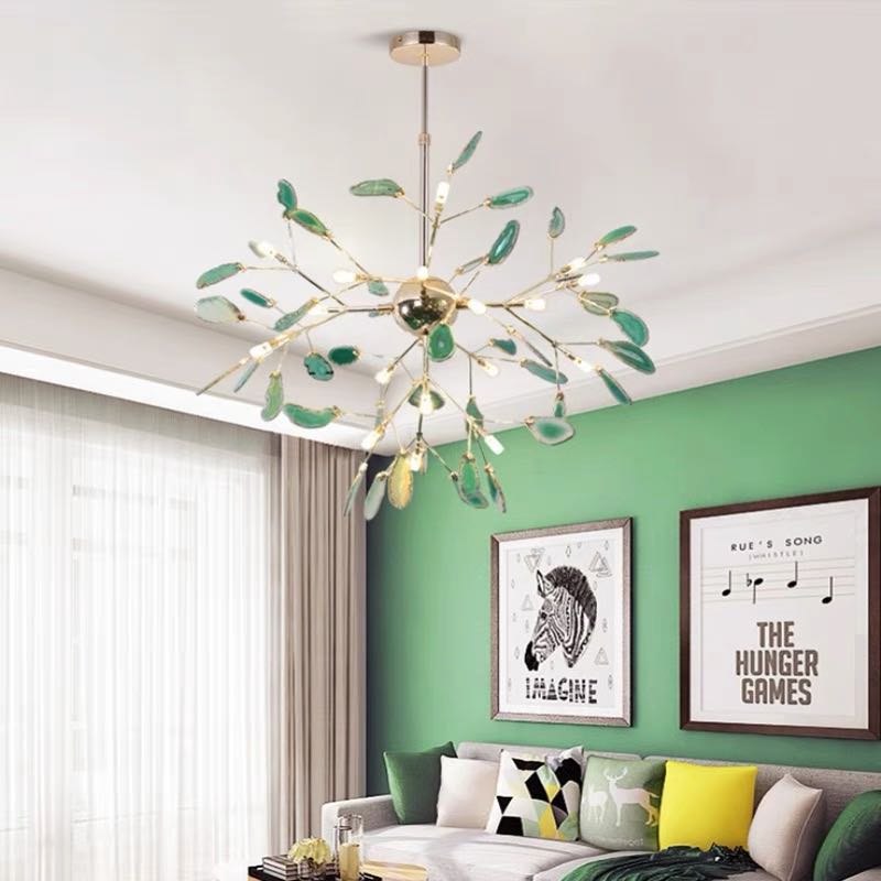 Natural Agate Branch Chandelier, Gold Metal Frame - Arrielight