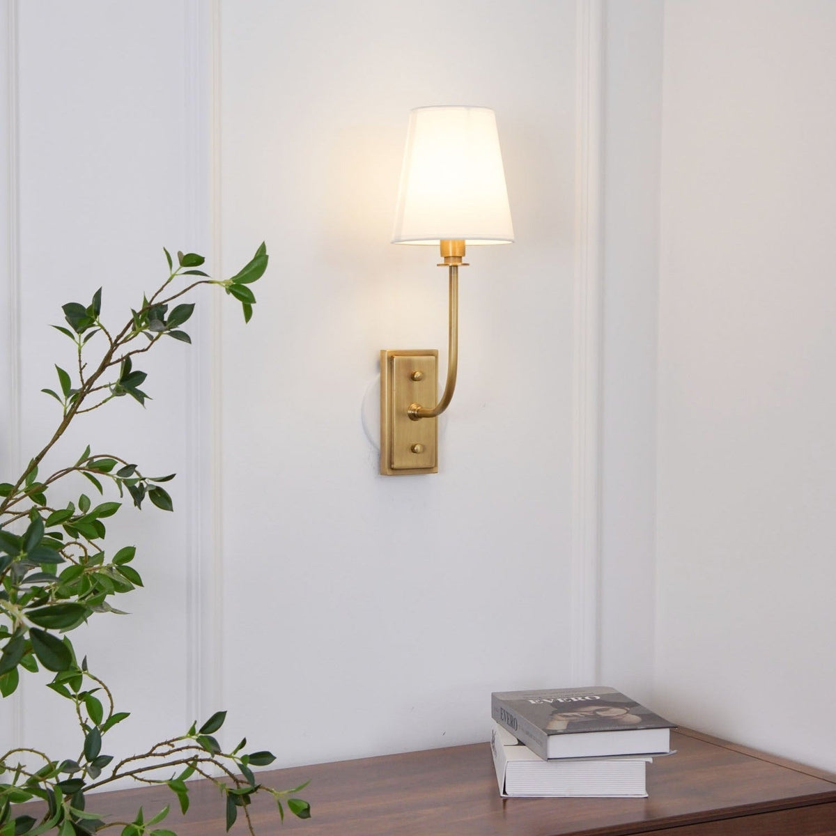 Tapered Fabric Shade Brass Wall Light - Arrielight