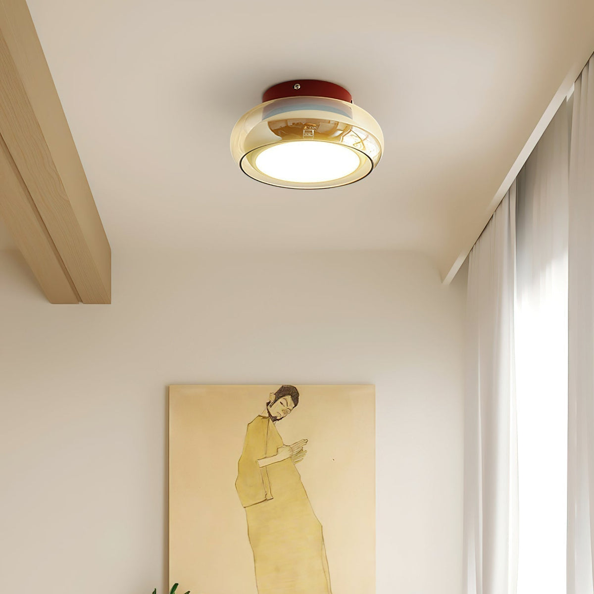 Cognac Glass Flush Ceiling Light with Opal Diffuser - Arrielight