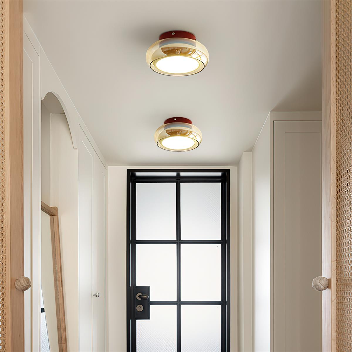 Cognac Glass Flush Ceiling Light with Opal Diffuser - Arrielight