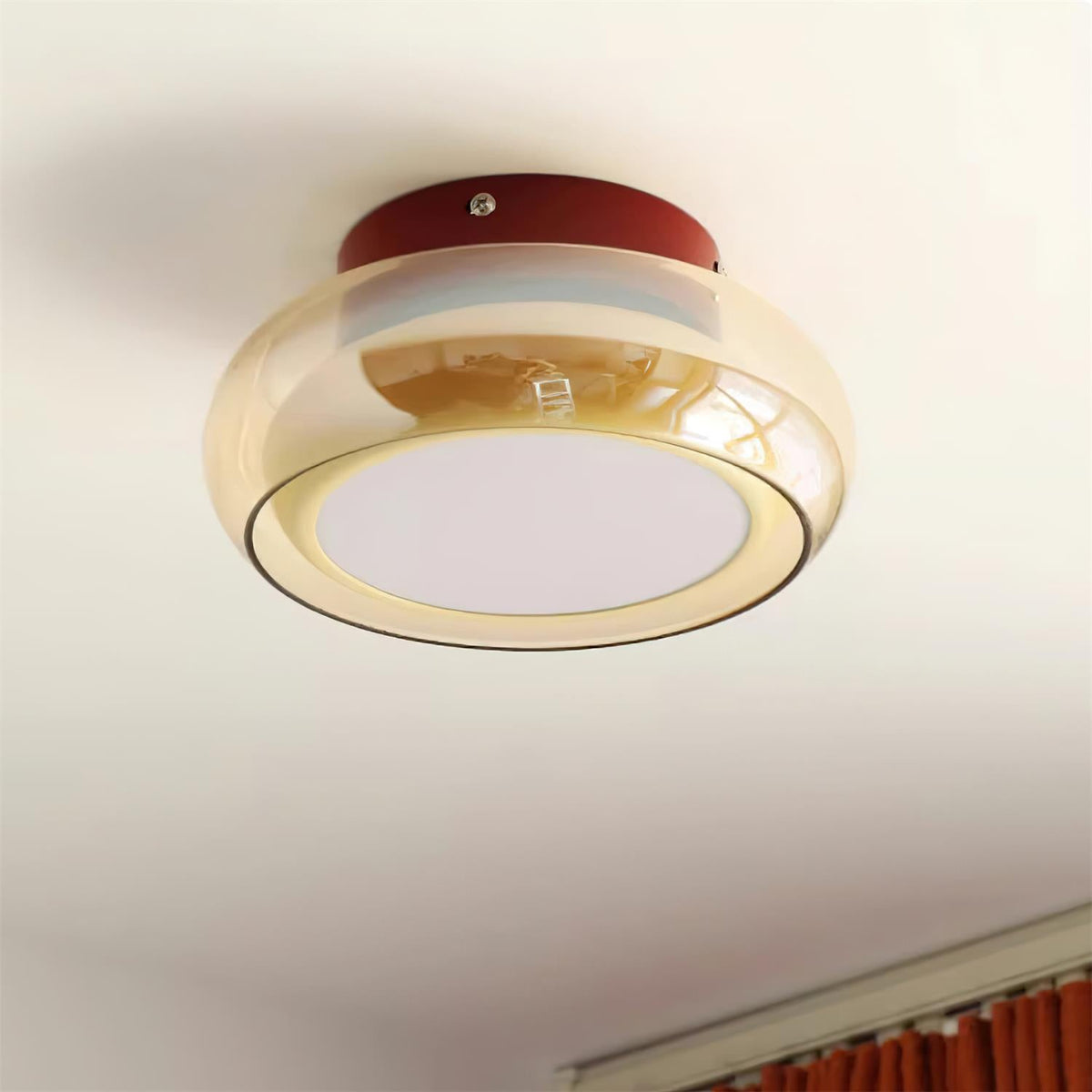 Cognac Glass Flush Ceiling Light with Opal Diffuser - Arrielight