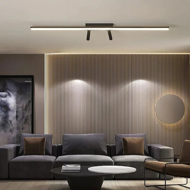Linear LED Flush Ceiling Light with Twin Spotlights - Arrielight