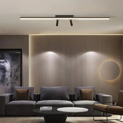 Linear LED Flush Ceiling Light with Twin Spotlights - Arrielight