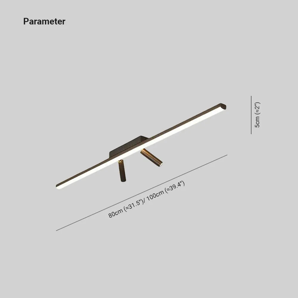 Linear LED Flush Ceiling Light with Twin Spotlights - Arrielight