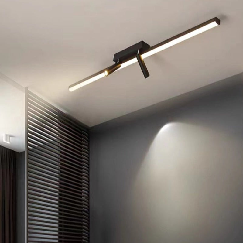 Linear LED Flush Ceiling Light with Twin Spotlights - Arrielight