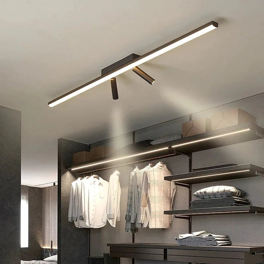 Linear LED Flush Ceiling Light with Twin Spotlights - Arrielight