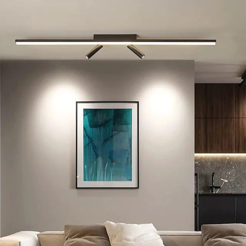 Linear LED Flush Ceiling Light with Twin Spotlights - Arrielight