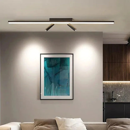 Linear LED Flush Ceiling Light with Twin Spotlights - Arrielight