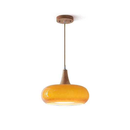 Rounded Glass and Wood Ceiling Pendant - Arrielight