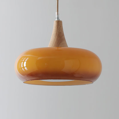Rounded Glass and Wood Ceiling Pendant - Arrielight