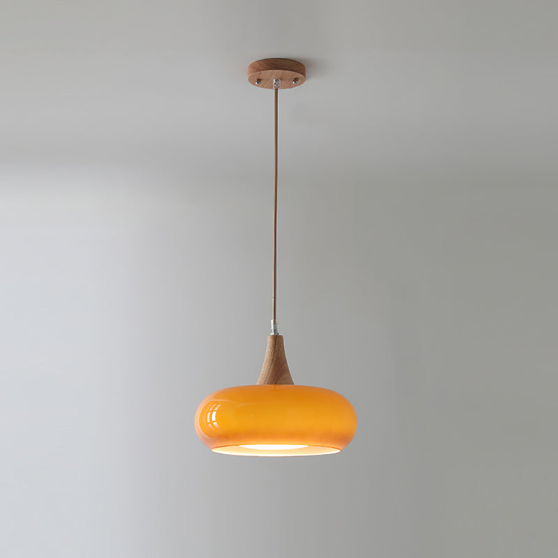 Rounded Glass and Wood Ceiling Pendant - Arrielight