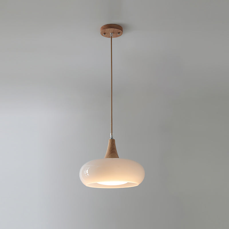 Rounded Glass and Wood Ceiling Pendant - Arrielight