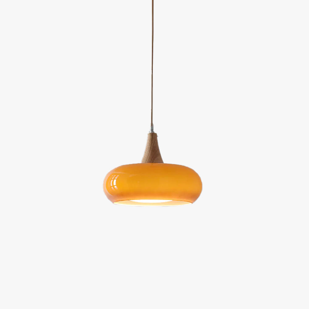 Rounded Glass and Wood Ceiling Pendant - Arrielight
