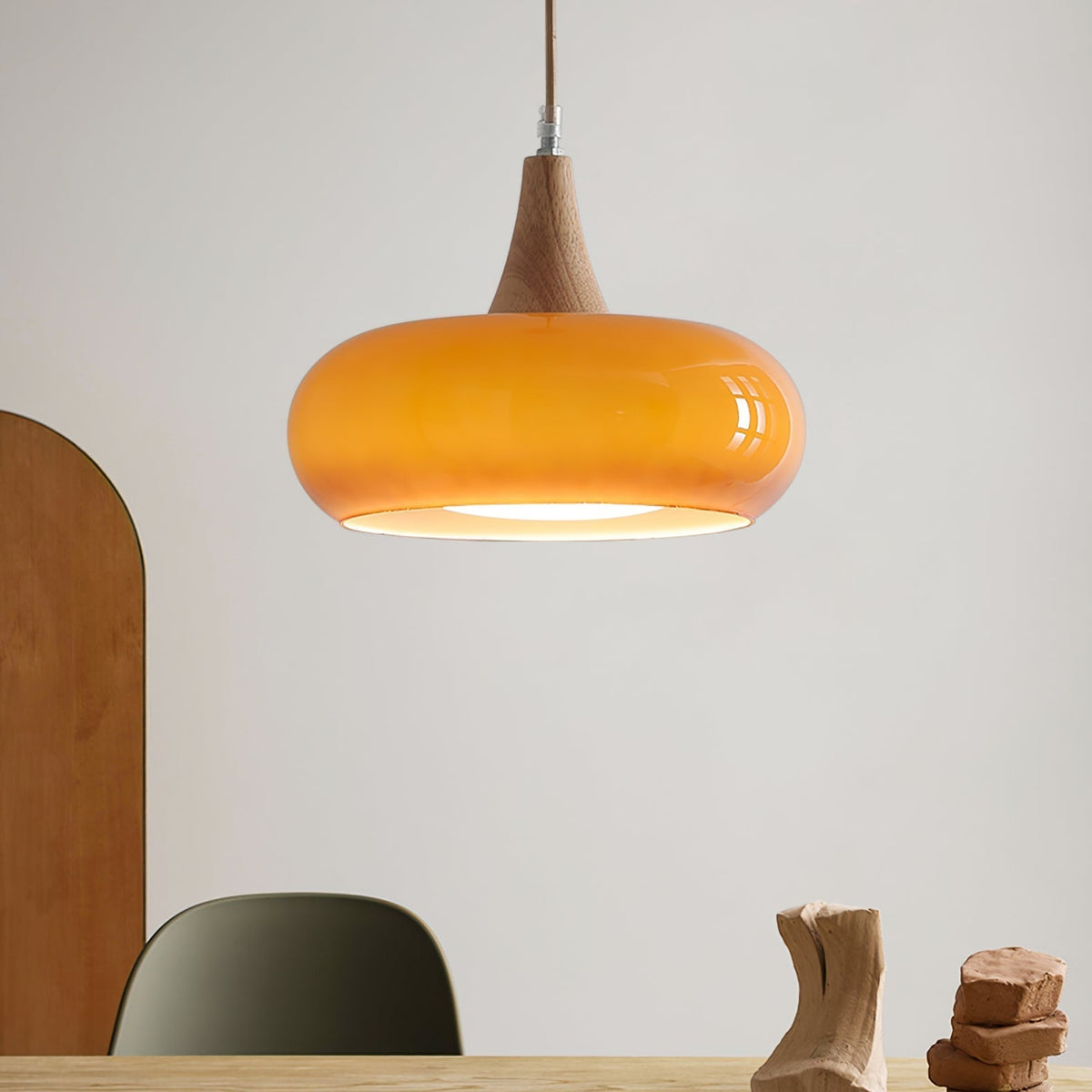 Rounded Glass and Wood Ceiling Pendant - Arrielight