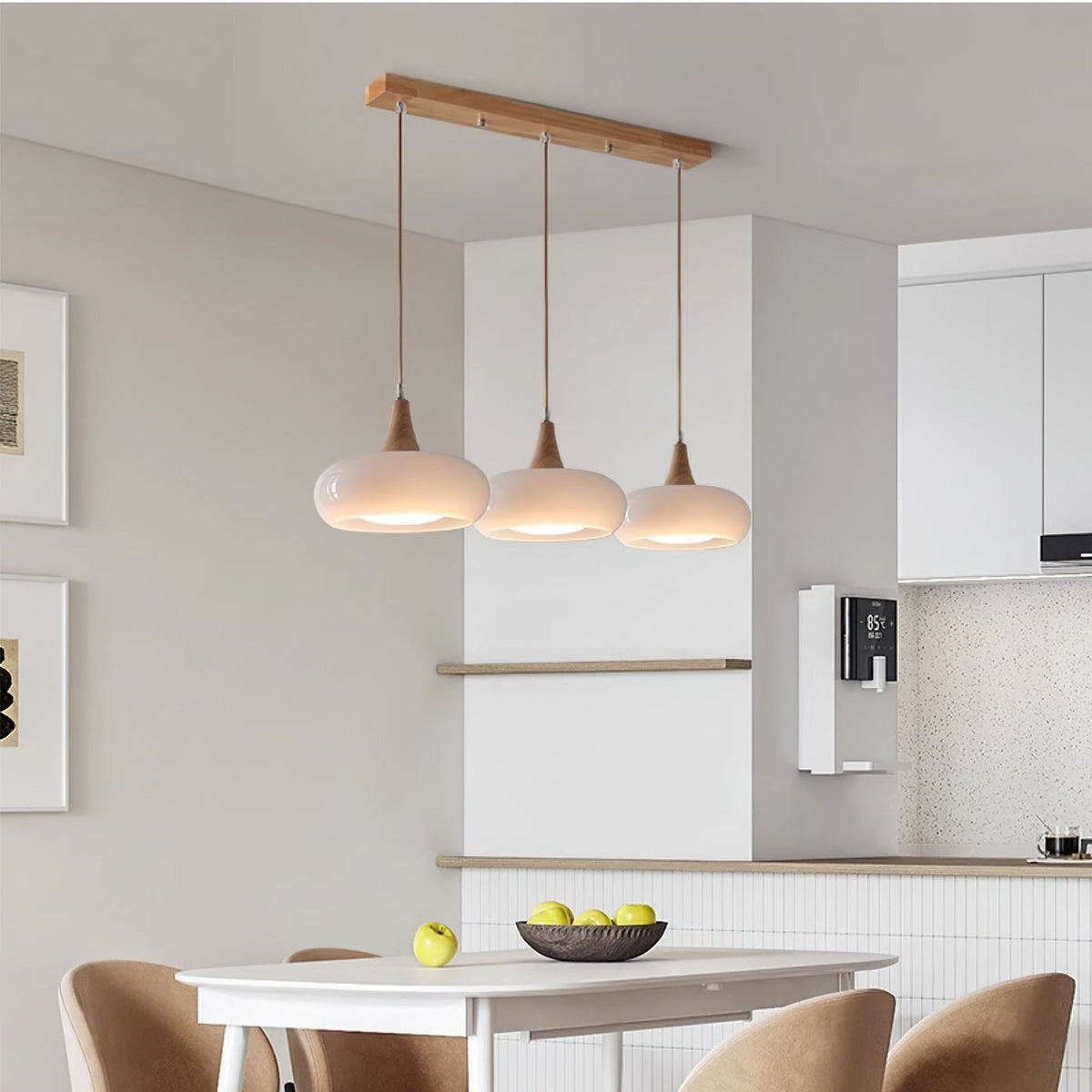 Rounded Glass and Wood Ceiling Pendant - Arrielight