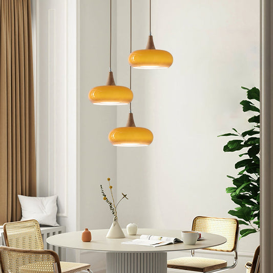 Rounded Glass and Wood Ceiling Pendant - Arrielight