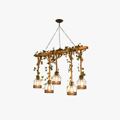 Rustic Wood Beam and Rope Cage Ceiling Pendant - Arrielight