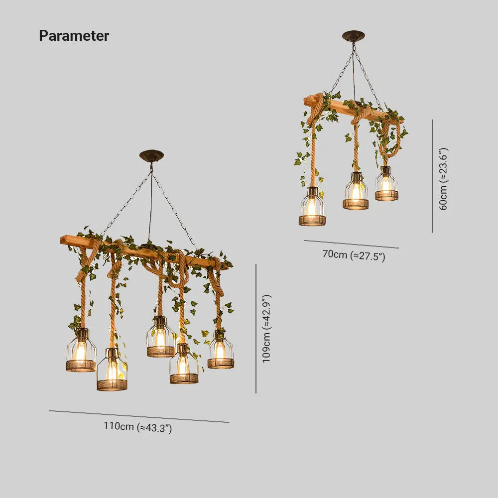 Rustic Wood Beam and Rope Cage Ceiling Pendant - Arrielight
