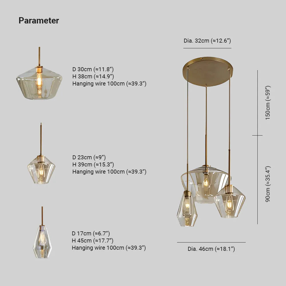 Faceted Diamond Glass Ceiling Pendant - Arrielight