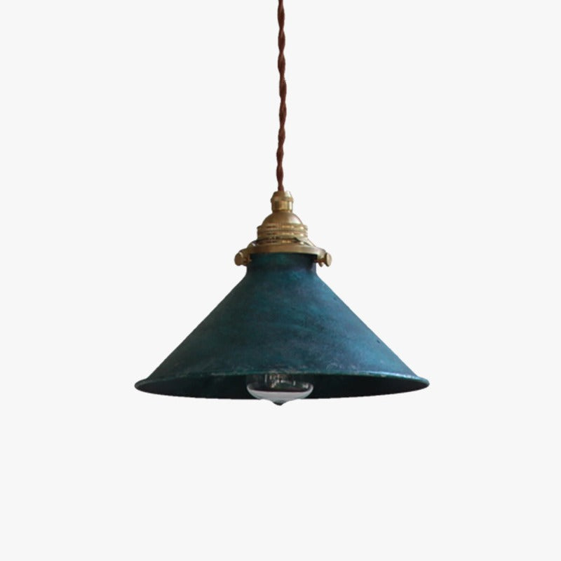 Patinated Metal Cone Ceiling Pendant, Vintage Rustic - Arrielight