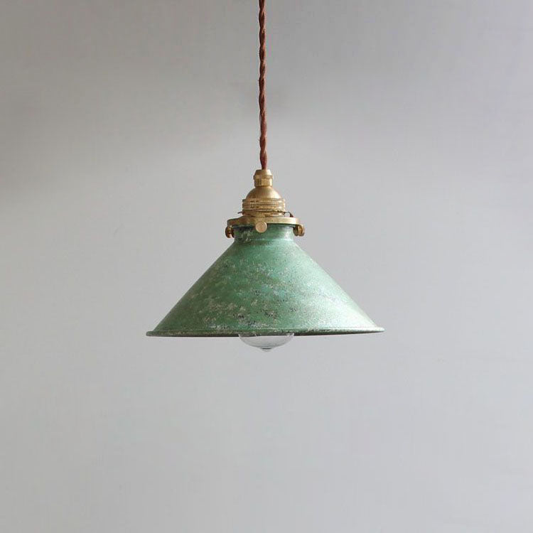 Patinated Metal Cone Ceiling Pendant, Vintage Rustic - Arrielight