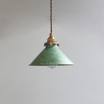Patinated Metal Cone Ceiling Pendant, Vintage Rustic - Arrielight