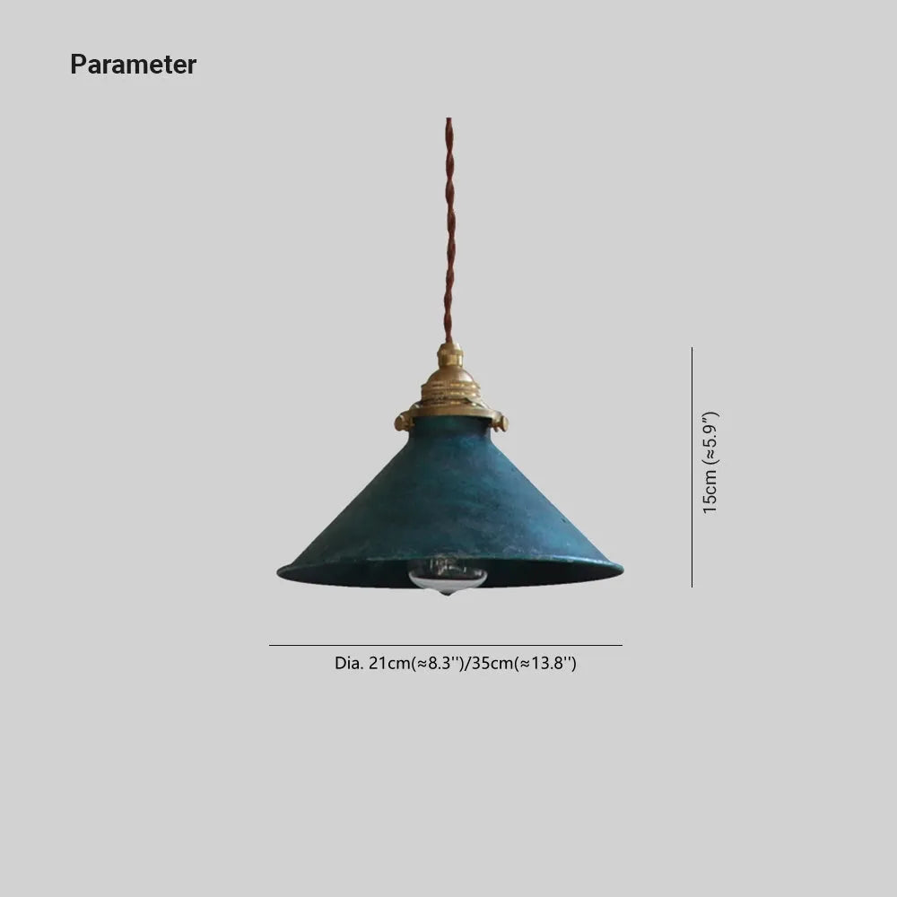 Patinated Metal Cone Ceiling Pendant, Vintage Rustic - Arrielight