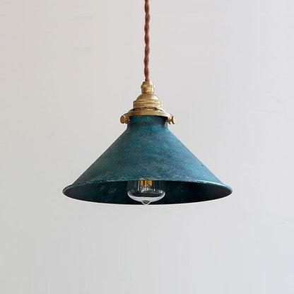 Patinated Metal Cone Ceiling Pendant, Vintage Rustic - Arrielight