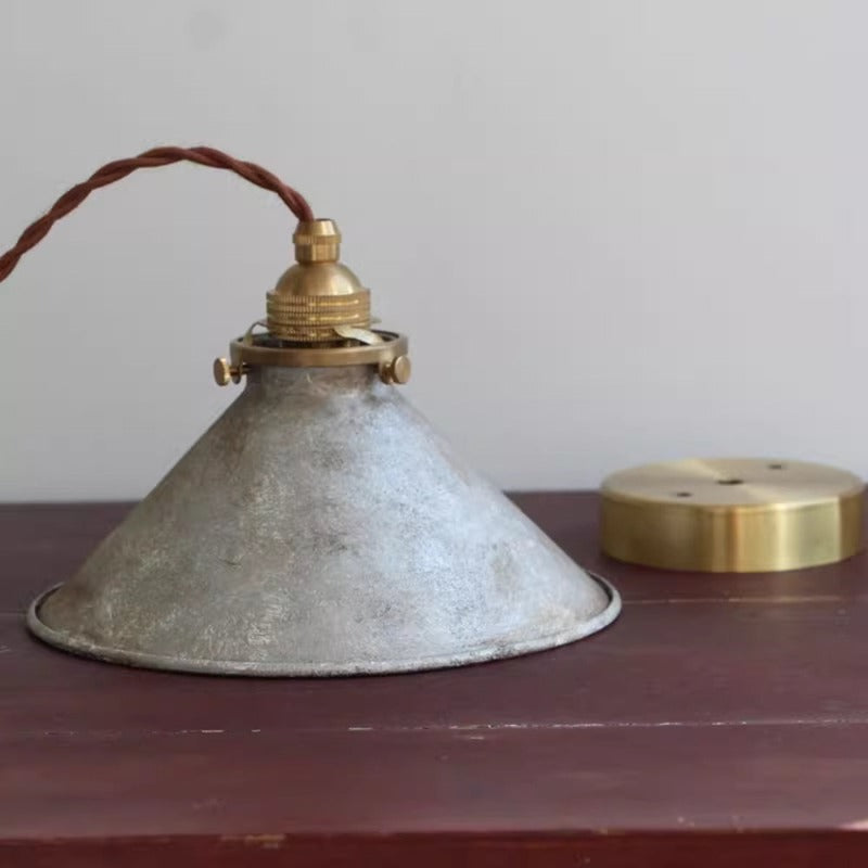 Patinated Metal Cone Ceiling Pendant, Vintage Rustic - Arrielight