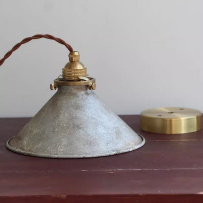 Patinated Metal Cone Ceiling Pendant, Vintage Rustic - Arrielight