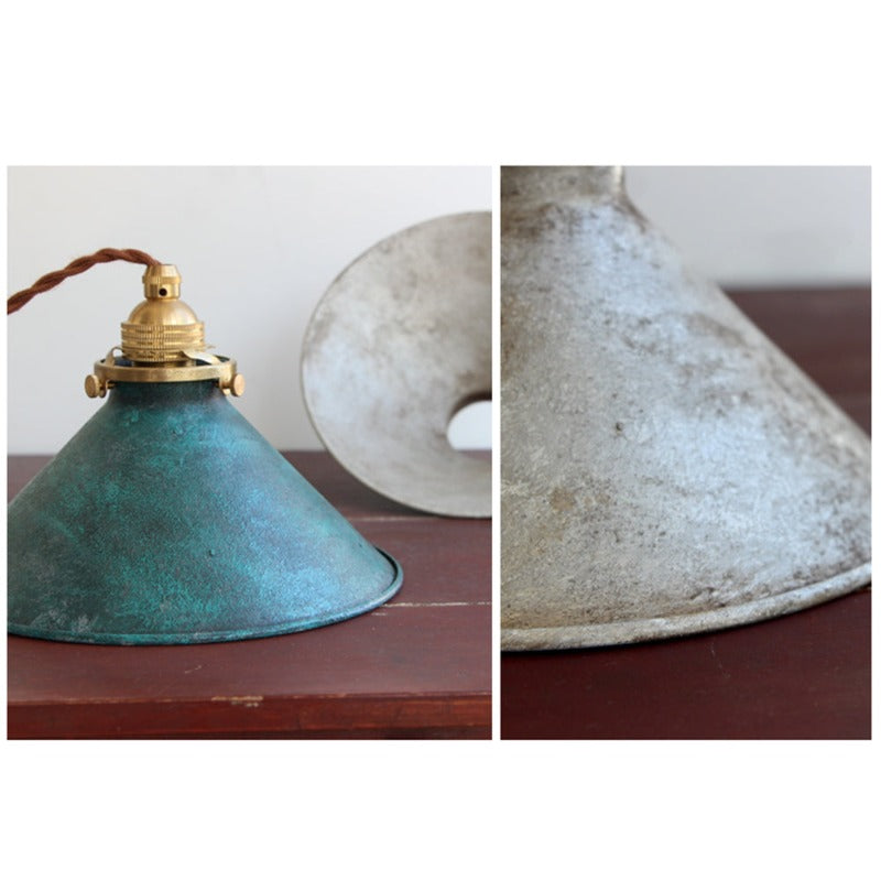 Patinated Metal Cone Ceiling Pendant, Vintage Rustic - Arrielight