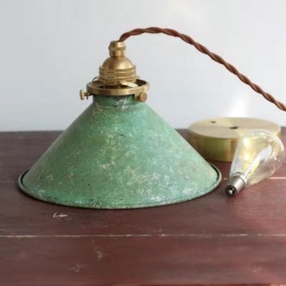 Patinated Metal Cone Ceiling Pendant, Vintage Rustic - Arrielight