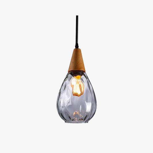 Teardrop Dimpled Glass Ceiling Pendant with Wood Detail - Arrielight