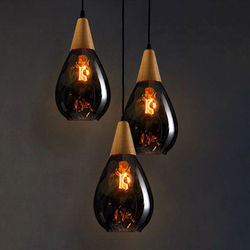 Teardrop Dimpled Glass Ceiling Pendant with Wood Detail - Arrielight