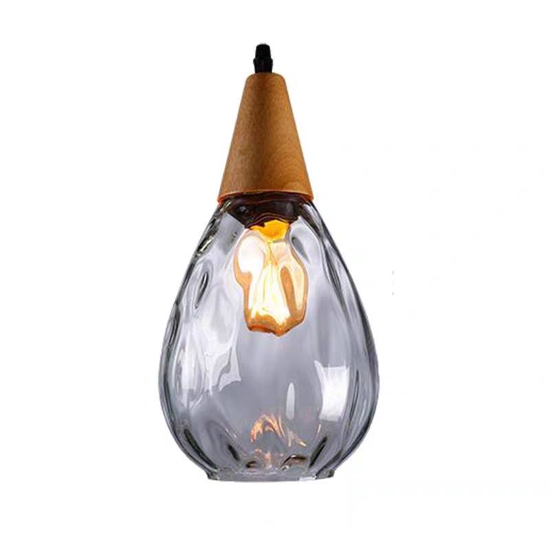 Teardrop Dimpled Glass Ceiling Pendant with Wood Detail - Arrielight