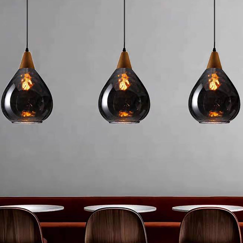 Teardrop Dimpled Glass Ceiling Pendant with Wood Detail - Arrielight