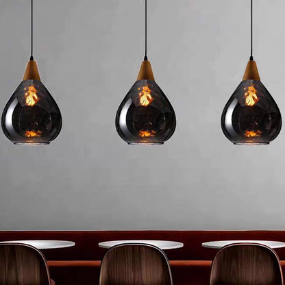 Teardrop Dimpled Glass Ceiling Pendant with Wood Detail - Arrielight