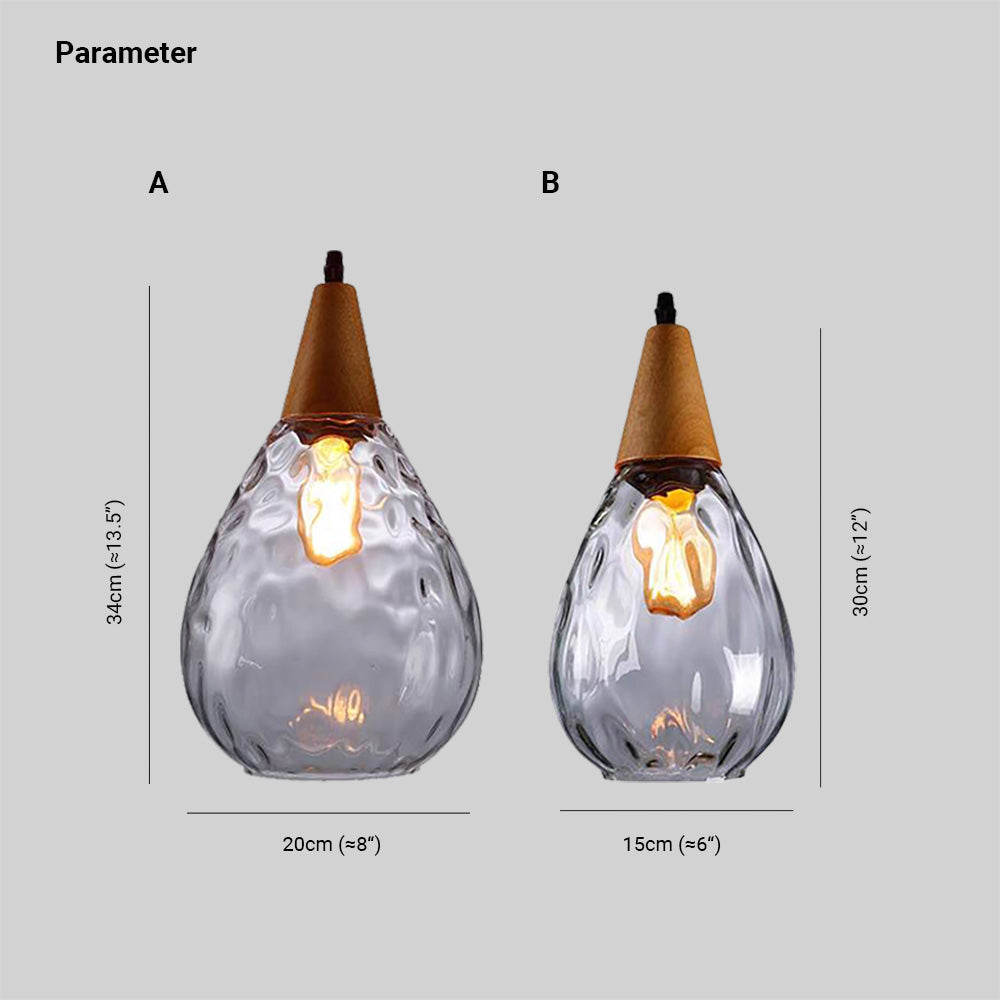 Teardrop Dimpled Glass Ceiling Pendant with Wood Detail - Arrielight