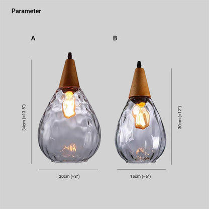 Teardrop Dimpled Glass Ceiling Pendant with Wood Detail - Arrielight