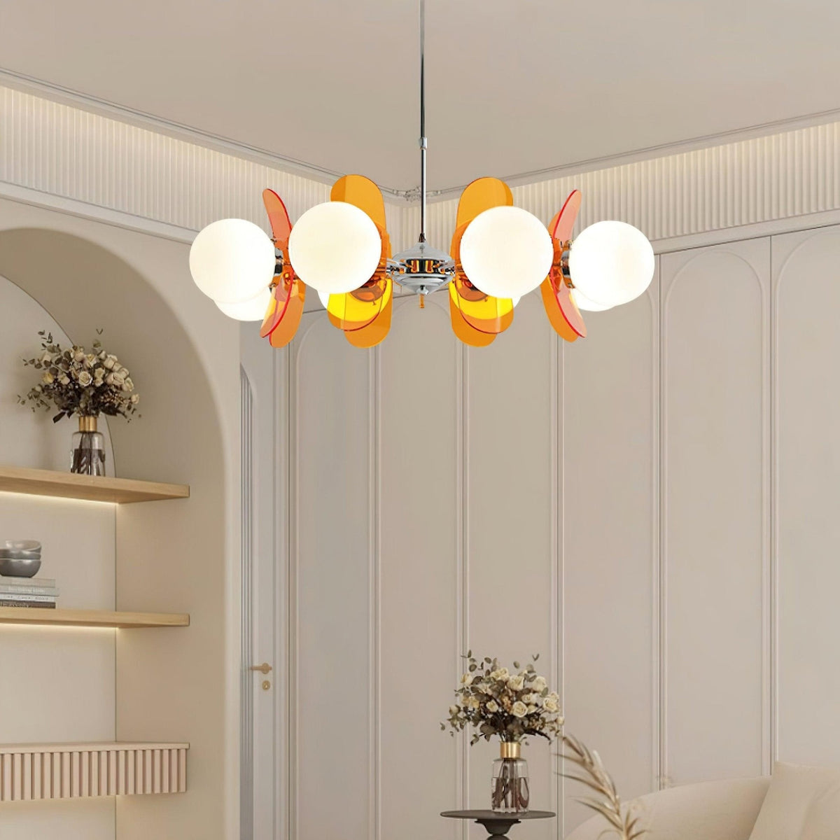 Petal Acrylic and Opal Glass Globe Chandelier - Arrielight