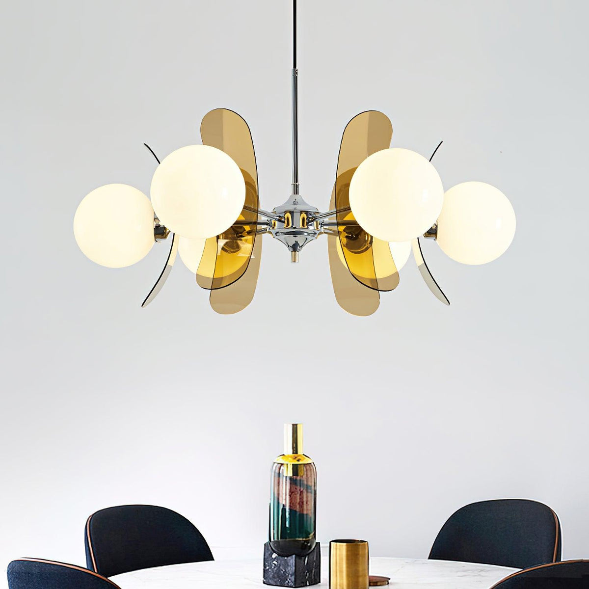 Petal Acrylic and Opal Glass Globe Chandelier - Arrielight